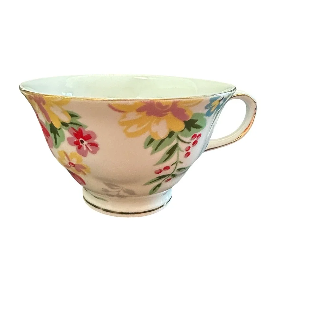 Grace Teaware Floral Teacup Saucer Set Gold Trim Vintage Style Bone China